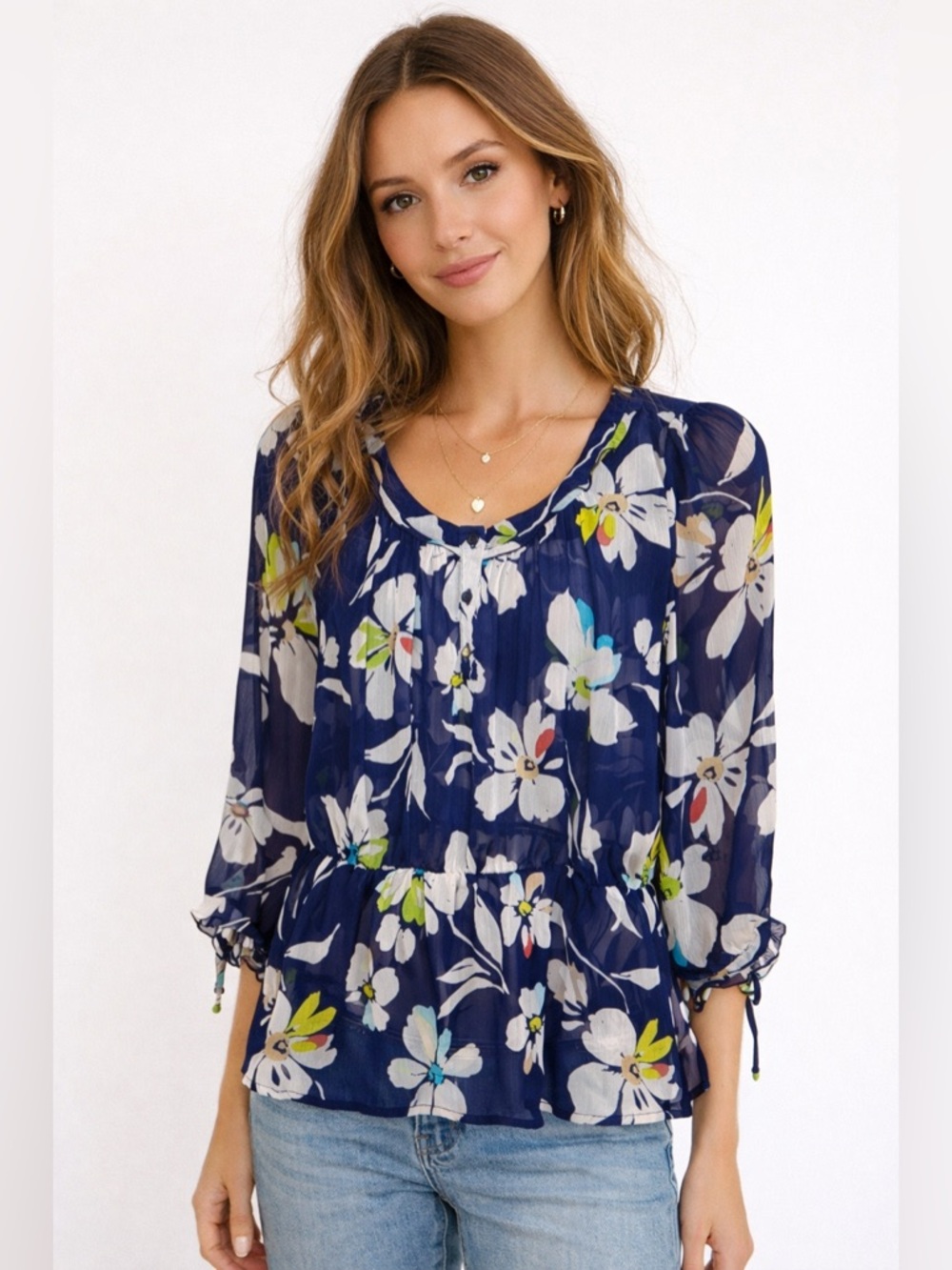 OLD NAVY- Blue floral peplum blouse size Small